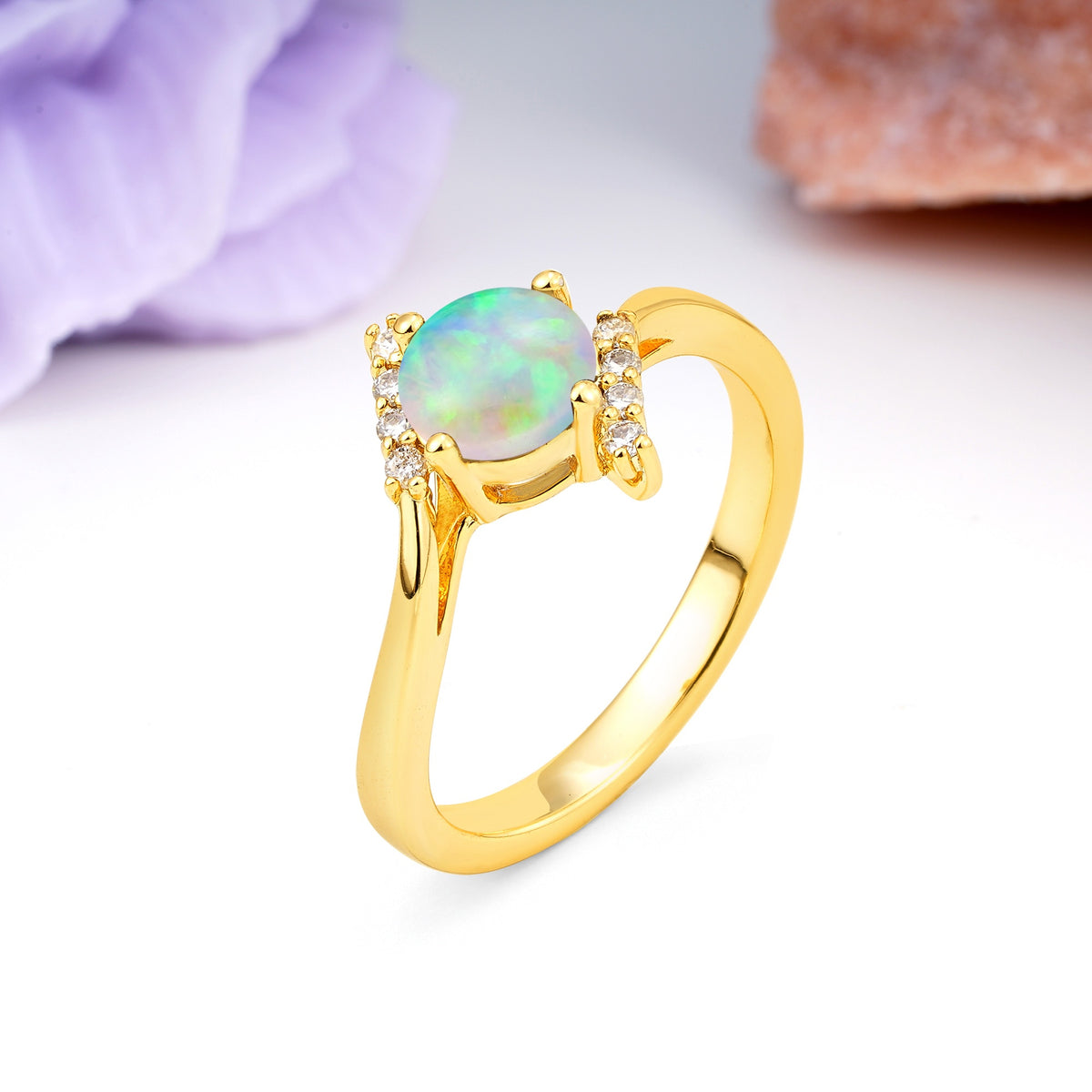 Unique Twisted 4 Prong Round Cut Fire Opal Engagement Ring - Additional view