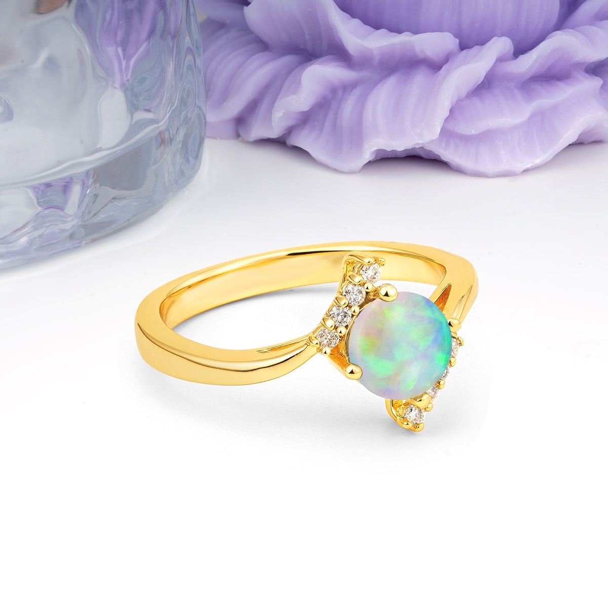 Unique Twisted 4 Prong Round Cut Fire Opal Engagement Ring - Additional view
