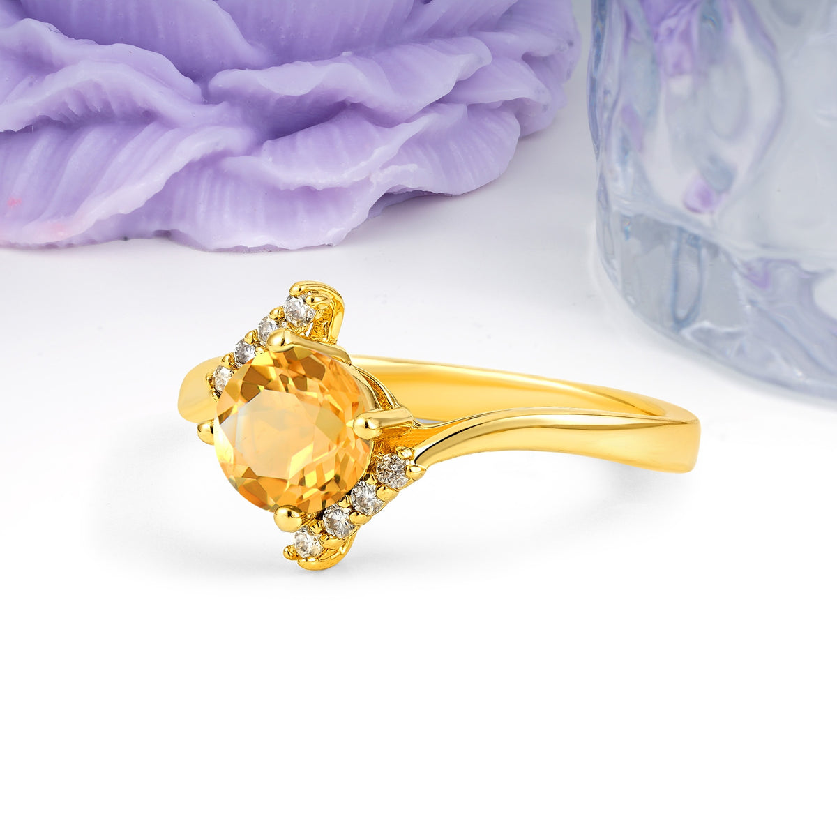 Unique Twisted 4 Prong Round Cut Citrine Engagement Ring - Additional view