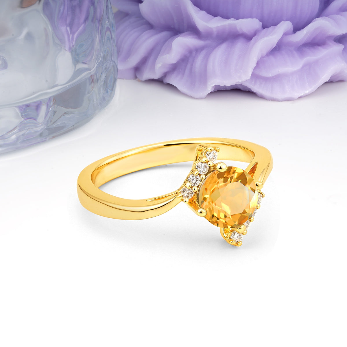 Unique Twisted 4 Prong Round Cut Citrine Engagement Ring - Additional view
