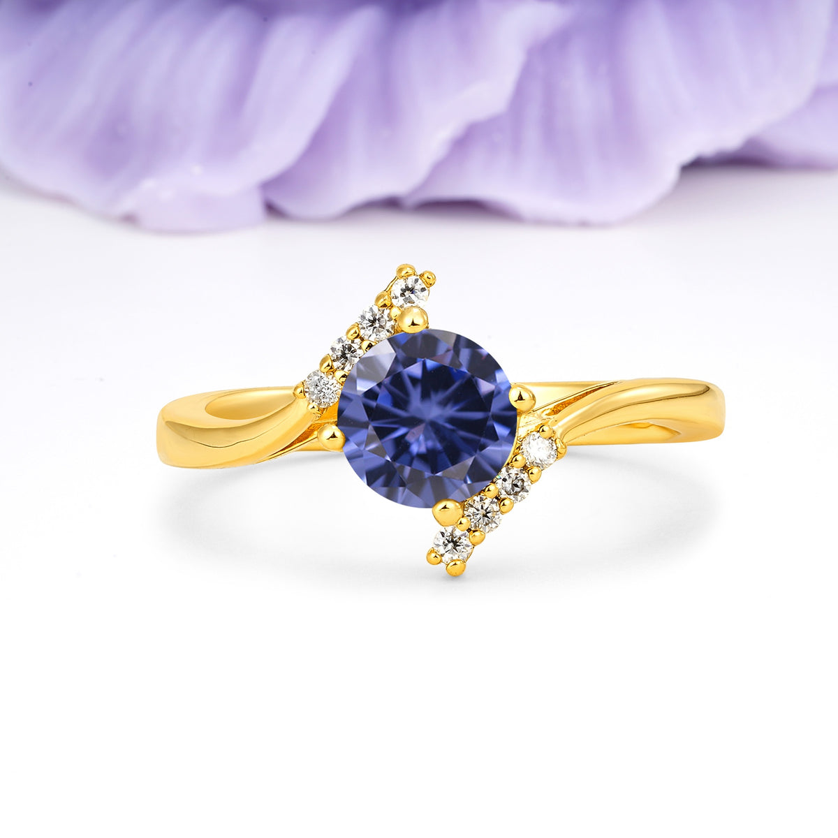 Unique Twisted 4 Prong Round Cut Tanzanite Engagement Ring - Additional view