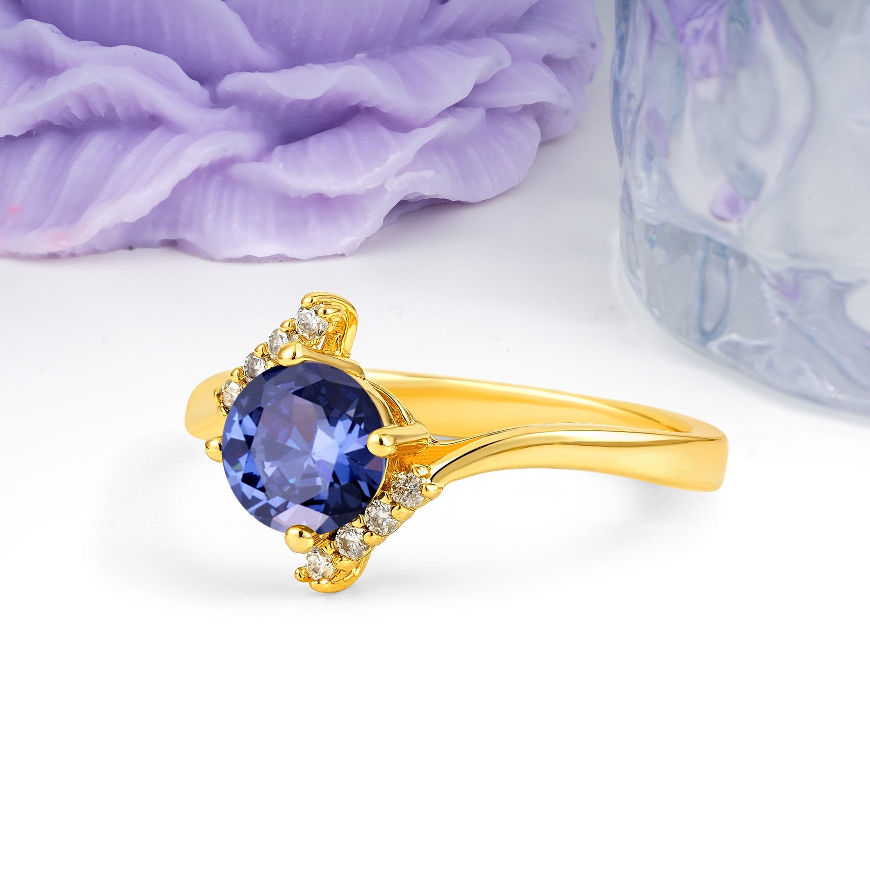 Unique Twisted 4 Prong Round Cut Tanzanite Engagement Ring - Additional view