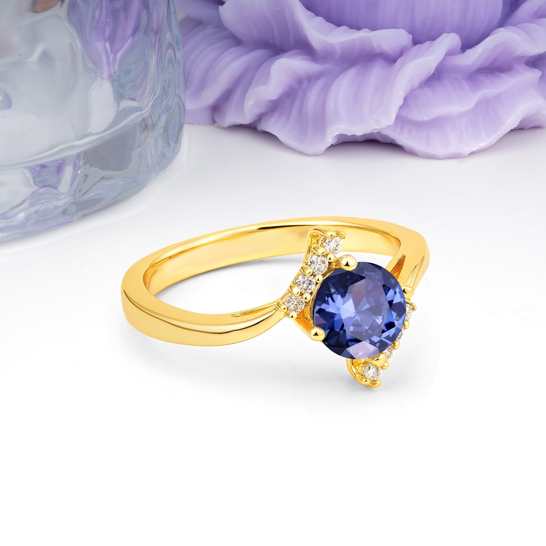 Unique Twisted 4 Prong Round Cut Tanzanite Engagement Ring - Additional view