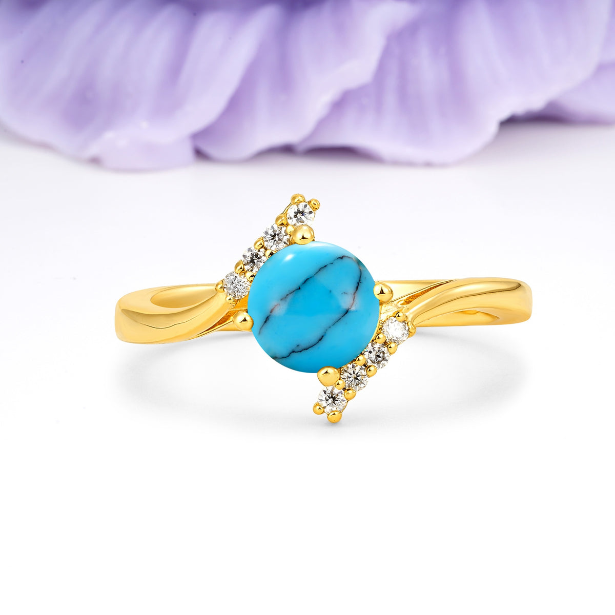 Unique Twisted 4 Prong Round Cut Turquoise Engagement Ring - Additional view