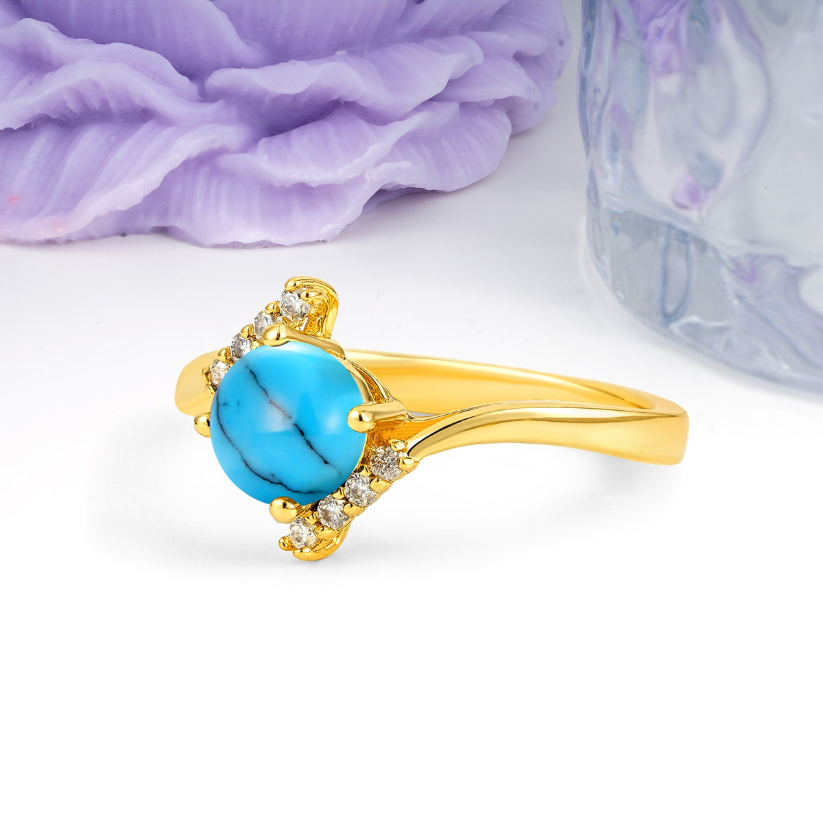 Unique Twisted 4 Prong Round Cut Turquoise Engagement Ring - Additional view