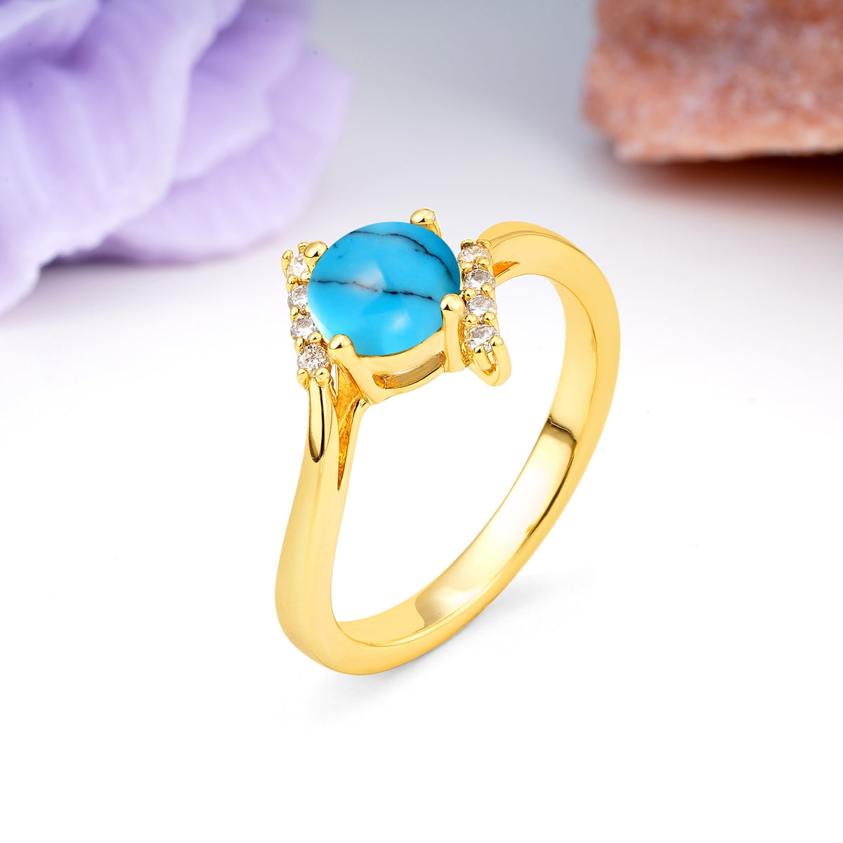 Unique Twisted 4 Prong Round Cut Turquoise Engagement Ring - Additional view
