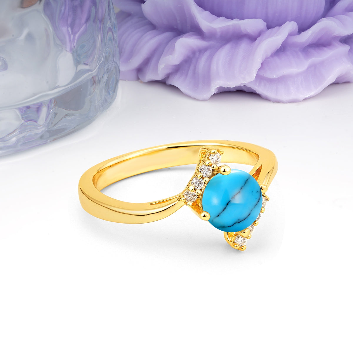 Unique Twisted 4 Prong Round Cut Turquoise Engagement Ring - Additional view