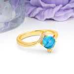 Unique Twisted 4 Prong Round Cut Turquoise Engagement Ring - Additional view