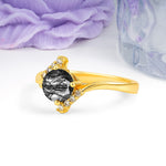 Unique Twisted 4 Prong Round Cut Black Rutilated Quartz Engagement Ring - Additional view