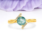 Unique Twisted 4 Prong Round Cut Moss Agate Engagement Ring - Additional view