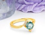 Unique Twisted 4 Prong Round Cut Moss Agate Engagement Ring - Additional view