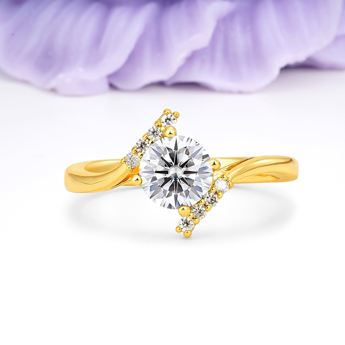 Unique Twisted 4 Prong Round Cut Lab Diamond Engagement Ring - Additional view