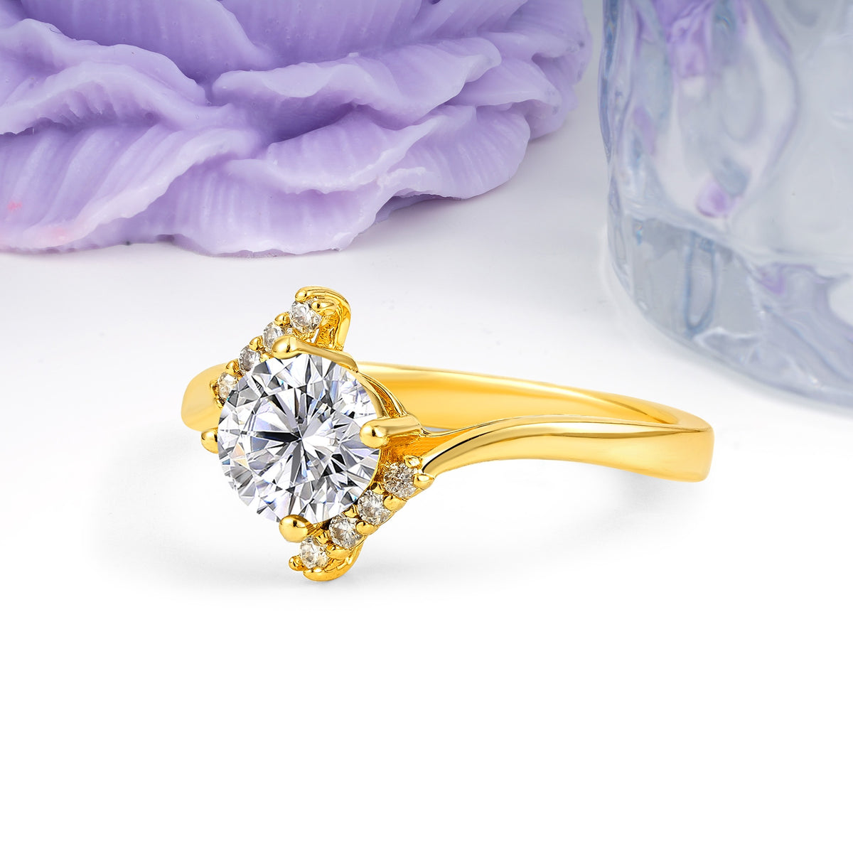 Unique Twisted 4 Prong Round Cut Lab Diamond Engagement Ring - Additional view