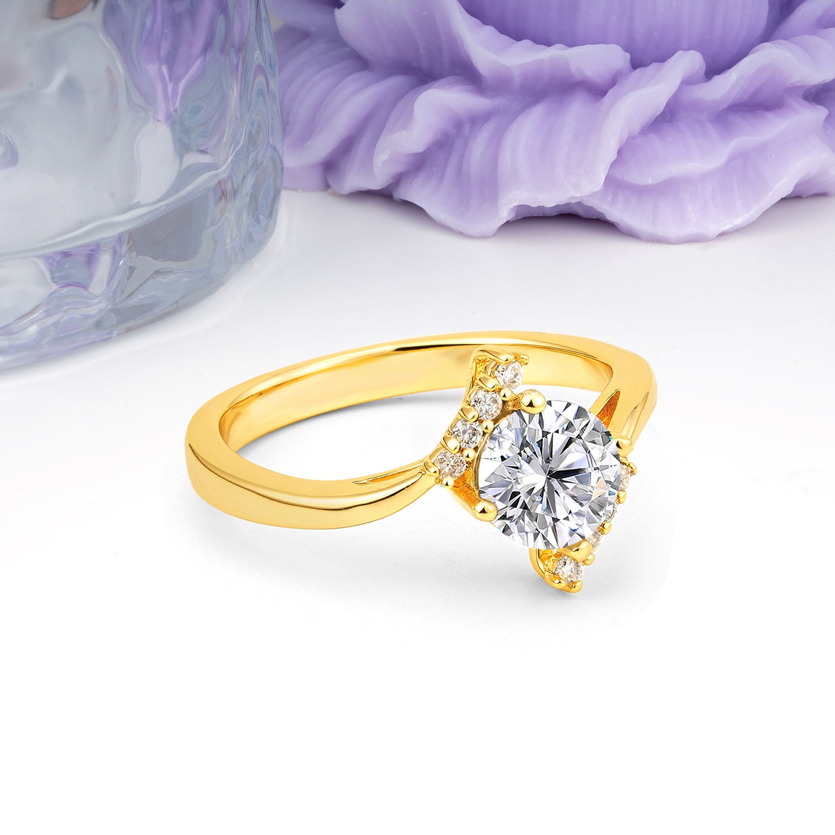 Unique Twisted 4 Prong Round Cut Lab Diamond Engagement Ring - Additional view