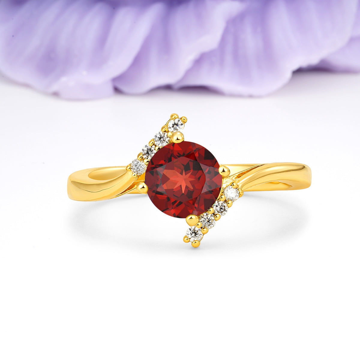 Unique Twisted 4 Prong Round Cut Garnet Engagement Ring - Additional view