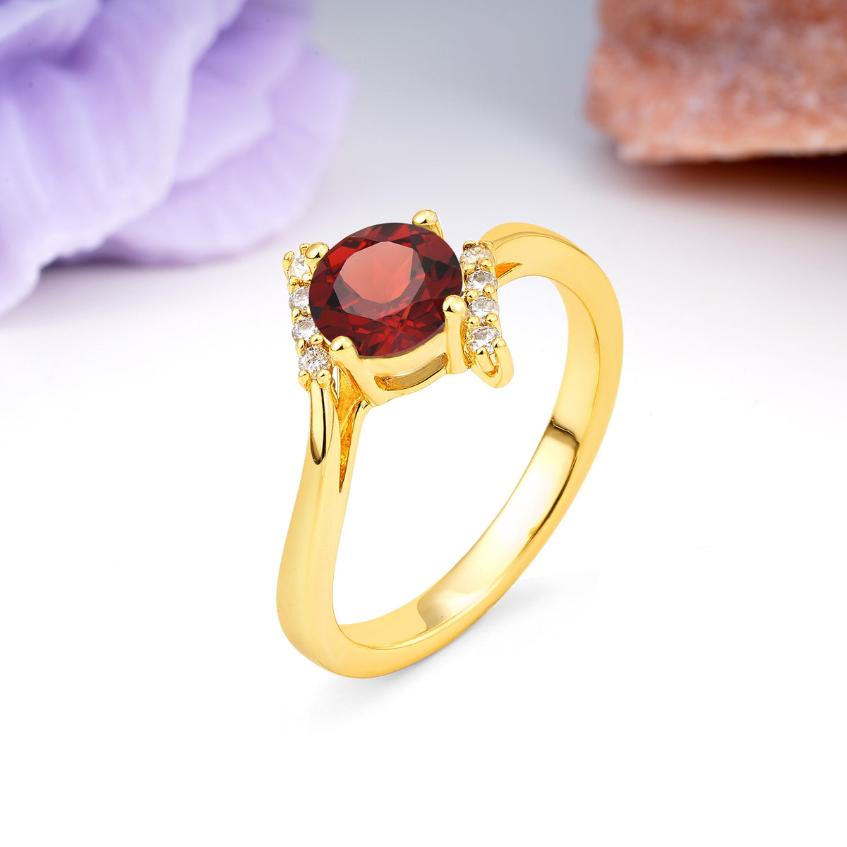 Unique Twisted 4 Prong Round Cut Garnet Engagement Ring - Additional view