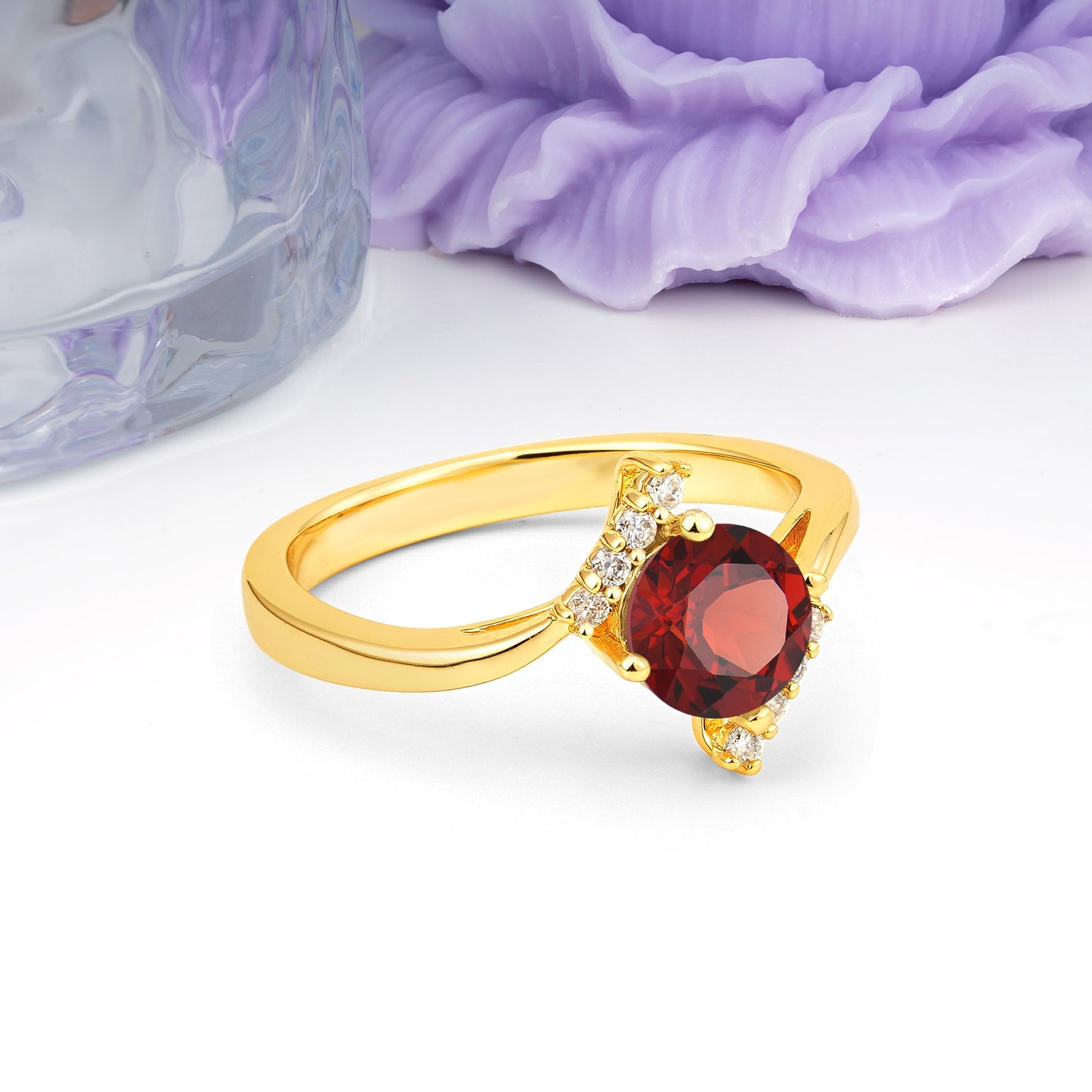 Unique Twisted 4 Prong Round Cut Garnet Engagement Ring - Additional view