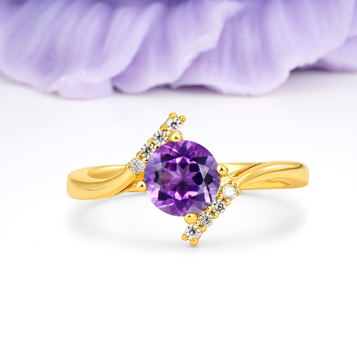 Unique Twisted 4 Prong Round Cut Amethyst Engagement Ring - Additional view