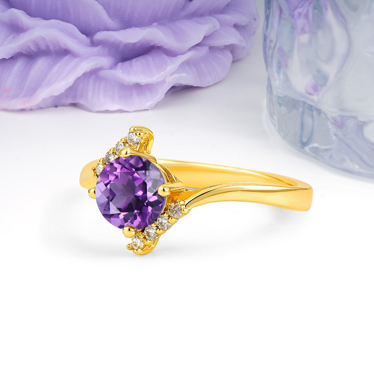 Unique Twisted 4 Prong Round Cut Amethyst Engagement Ring - Additional view