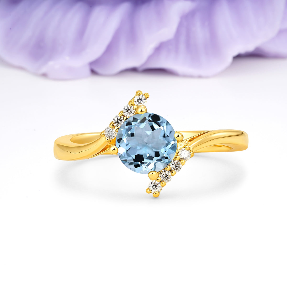 Unique Twisted 4 Prong Round Cut Aquamarine Engagement Ring - Additional view