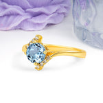 Unique Twisted 4 Prong Round Cut Aquamarine Engagement Ring - Additional view