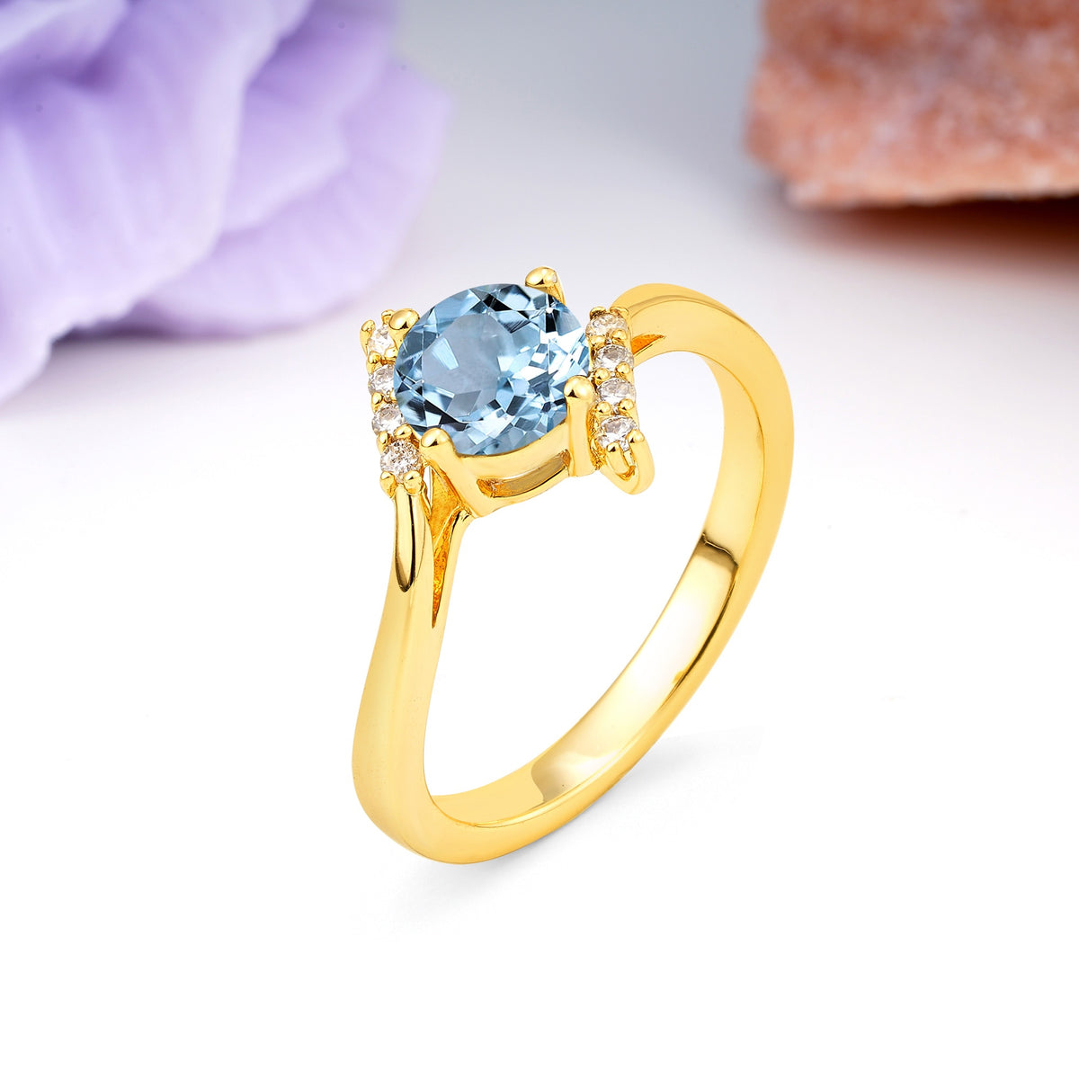 Unique Twisted 4 Prong Round Cut Aquamarine Engagement Ring - Additional view