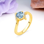 Unique Twisted 4 Prong Round Cut Aquamarine Engagement Ring - Additional view