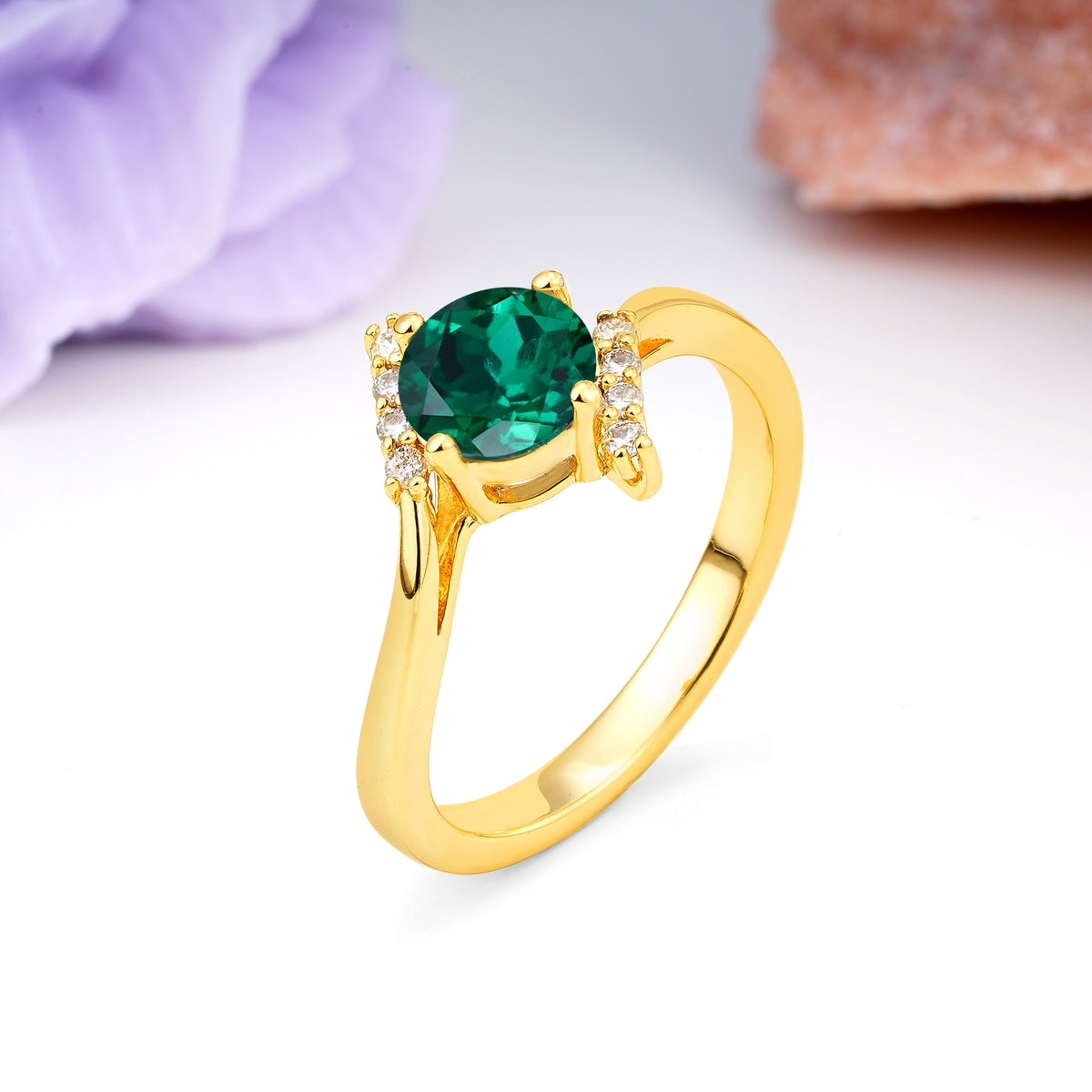 Unique Twisted 4 Prong Round Cut Emerald Engagement Ring - Additional view