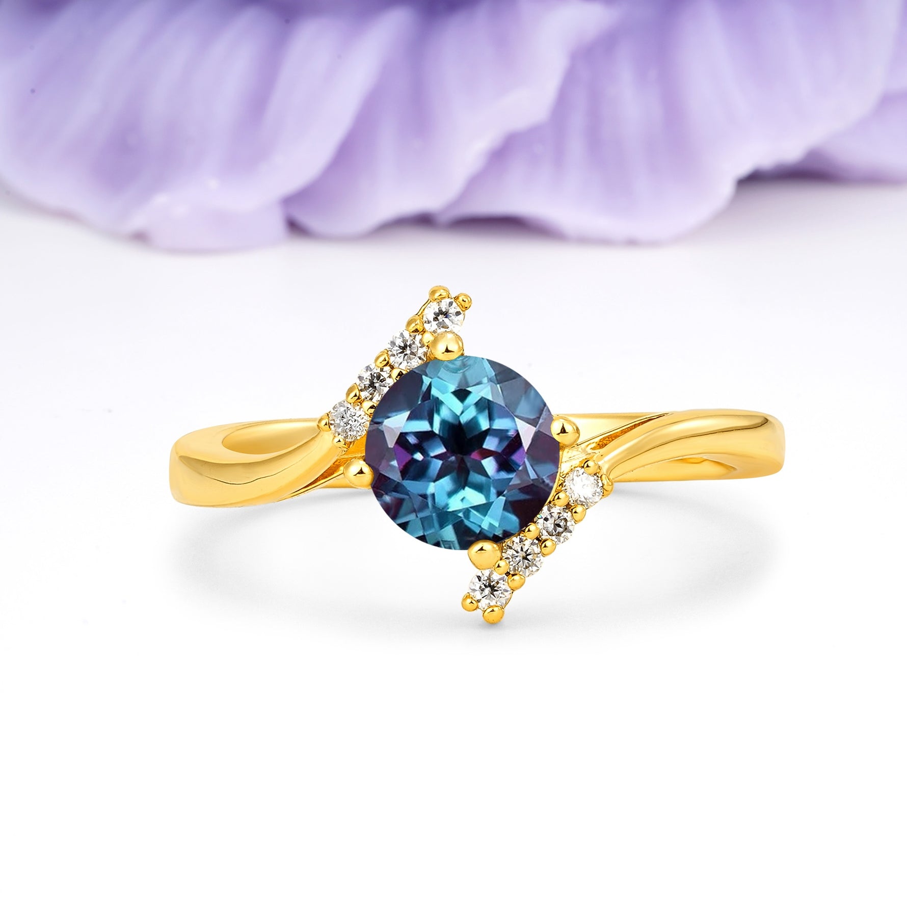 Unique Twisted 4 Prong Round Cut Alexandrite Engagement Ring - Additional view