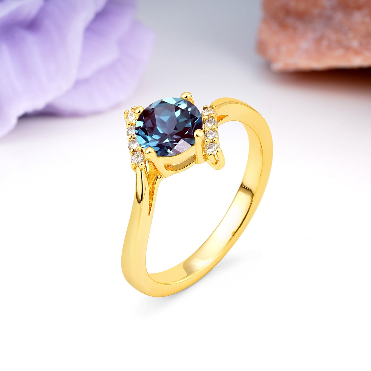 Unique Twisted 4 Prong Round Cut Alexandrite Engagement Ring - Additional view