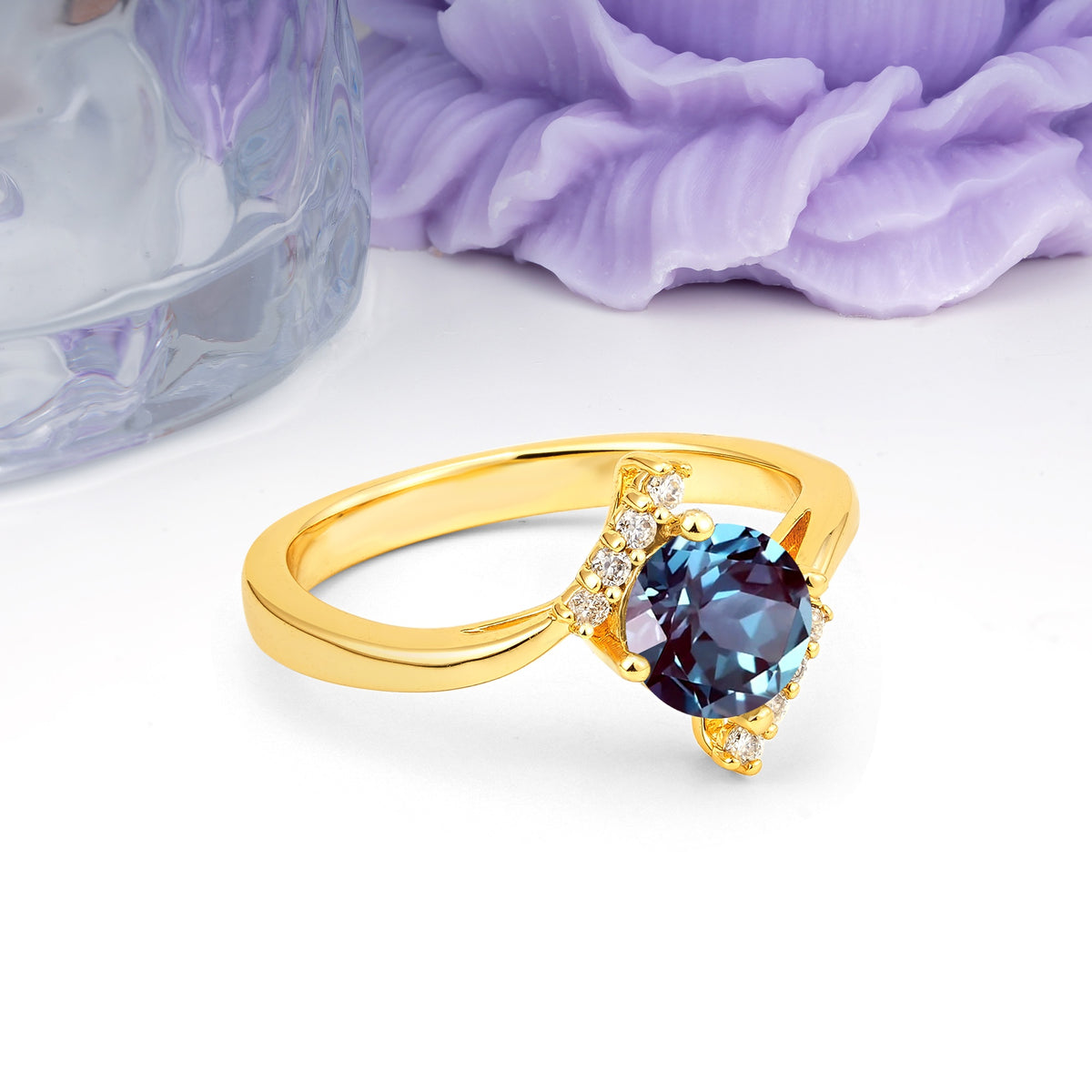 Unique Twisted 4 Prong Round Cut Alexandrite Engagement Ring - Additional view