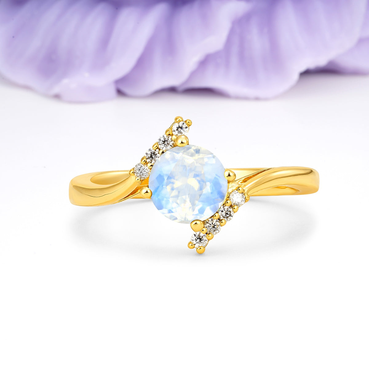 Unique Twisted 4 Prong Round Cut Moonstone Engagement Ring - Additional view