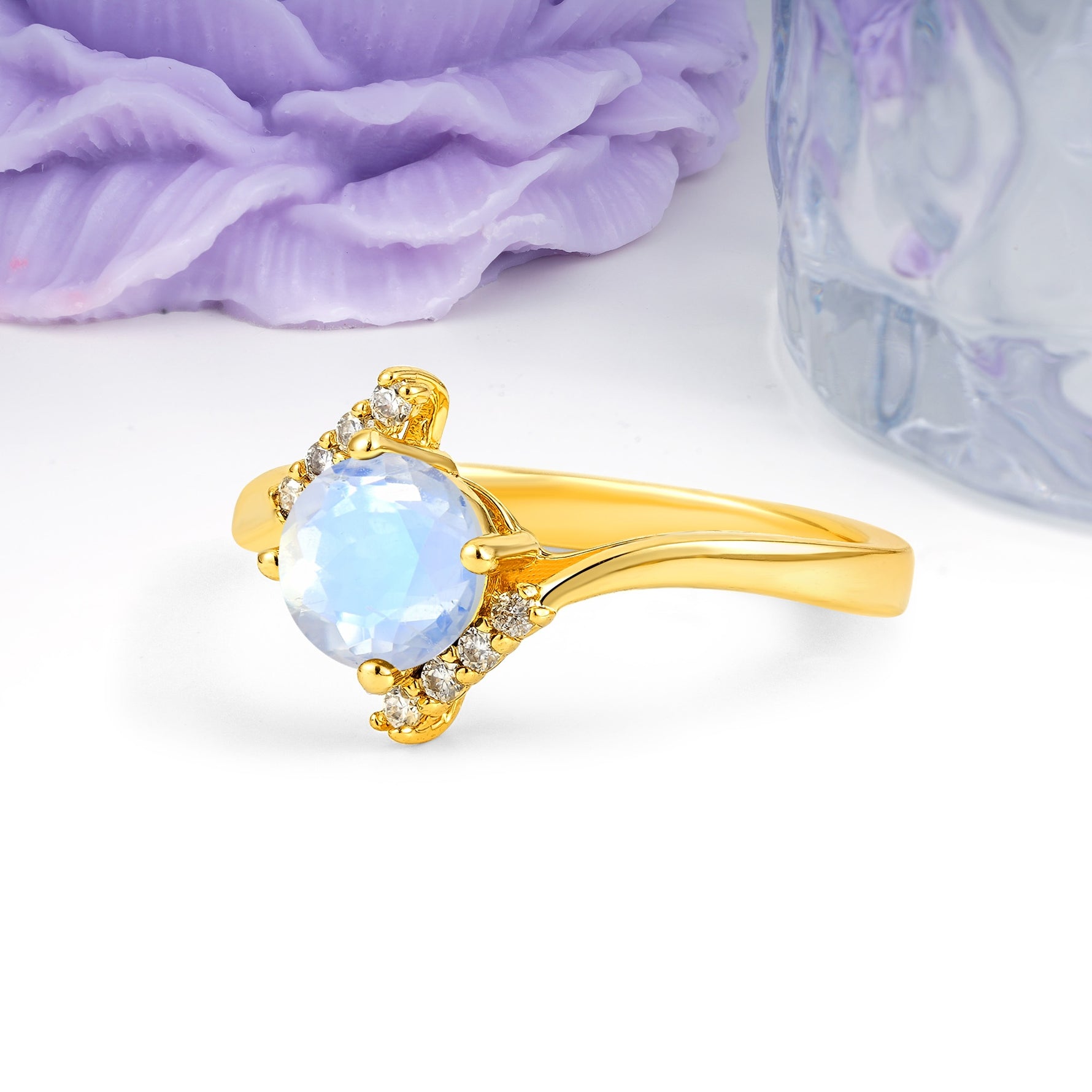 Unique Twisted 4 Prong Round Cut Moonstone Engagement Ring - Additional view