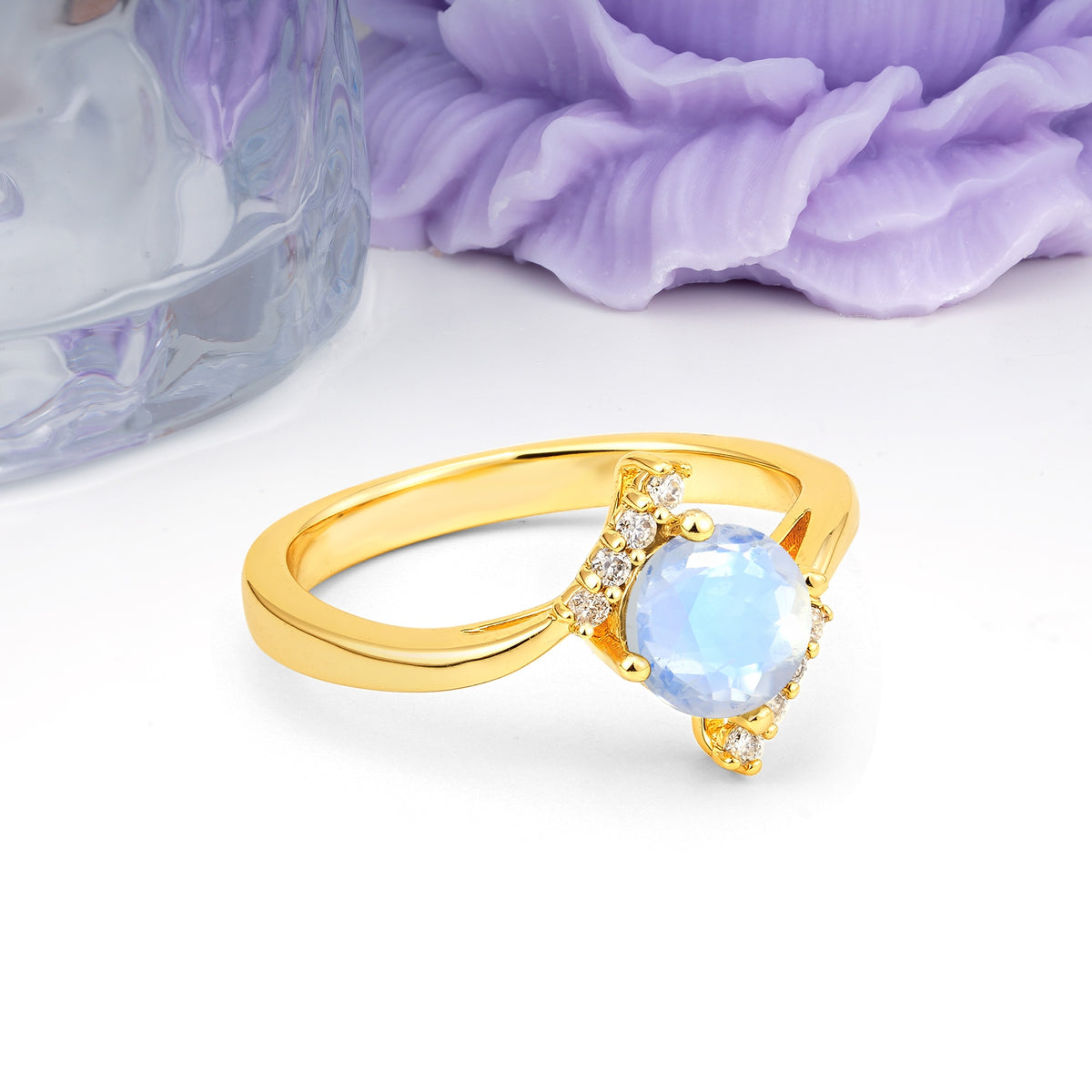Unique Twisted 4 Prong Round Cut Moonstone Engagement Ring - Additional view