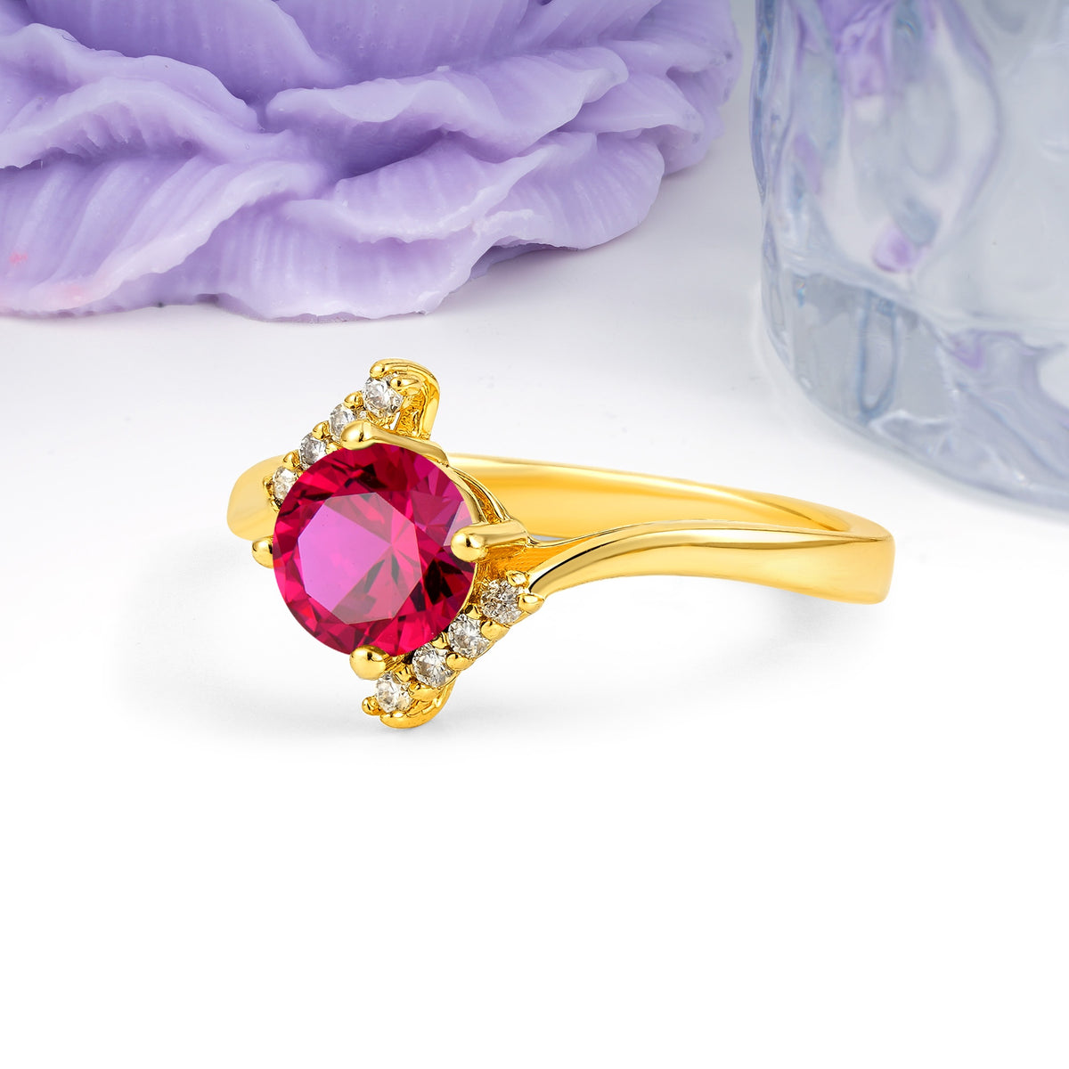 Unique Twisted 4 Prong Round Cut Ruby Engagement Ring - Additional view