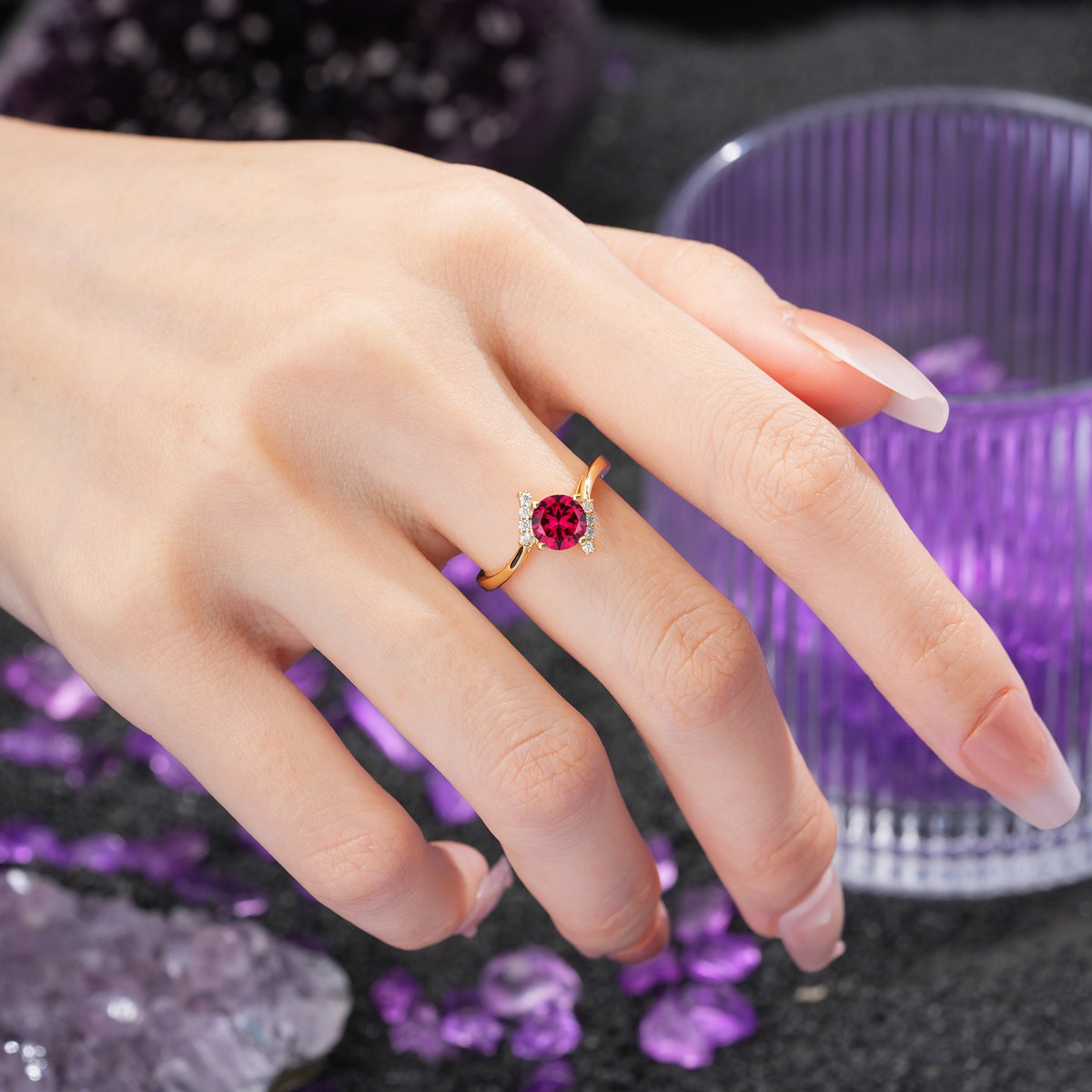Unique Twisted 4 Prong Round Cut Ruby Engagement Ring - Additional view