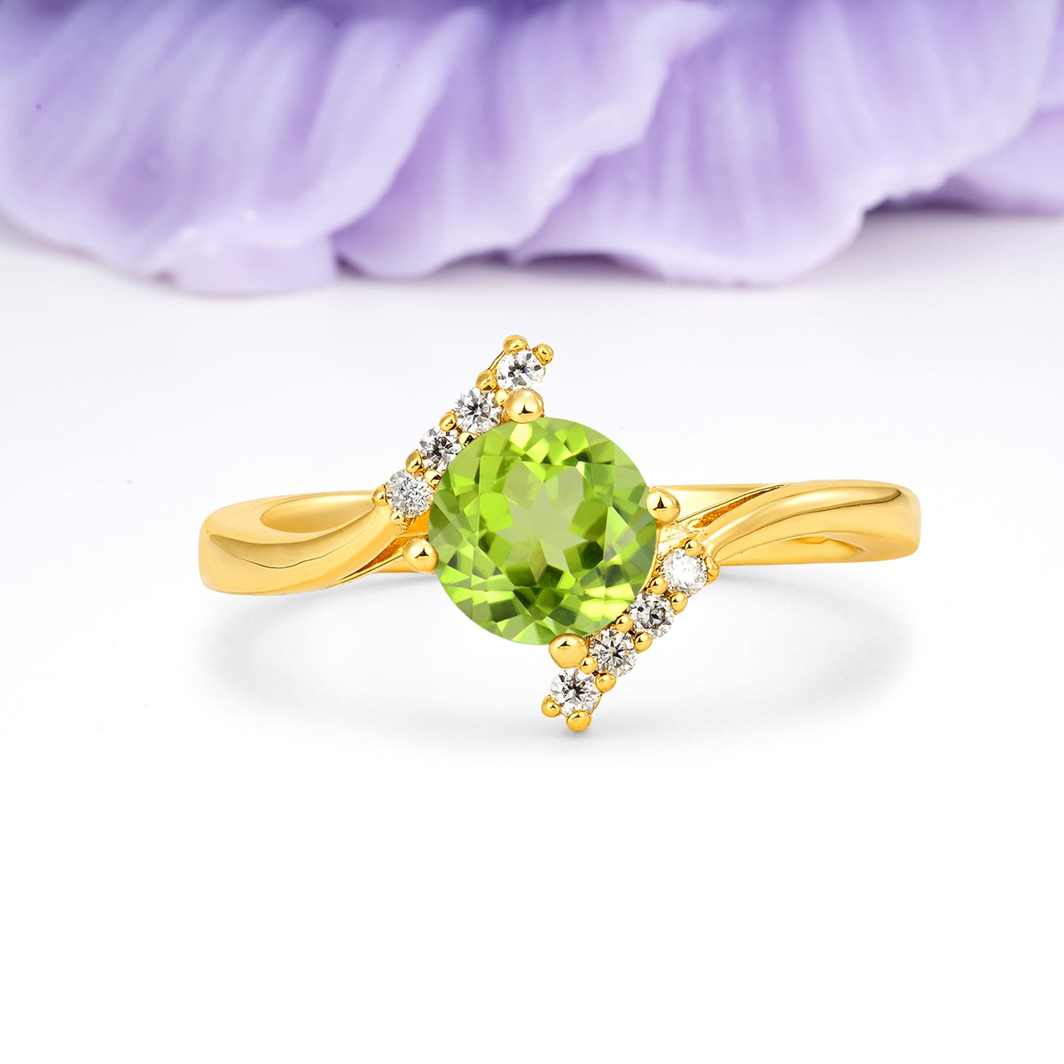 Unique Twisted 4 Prong Round Cut Peridot Engagement Ring - Additional view
