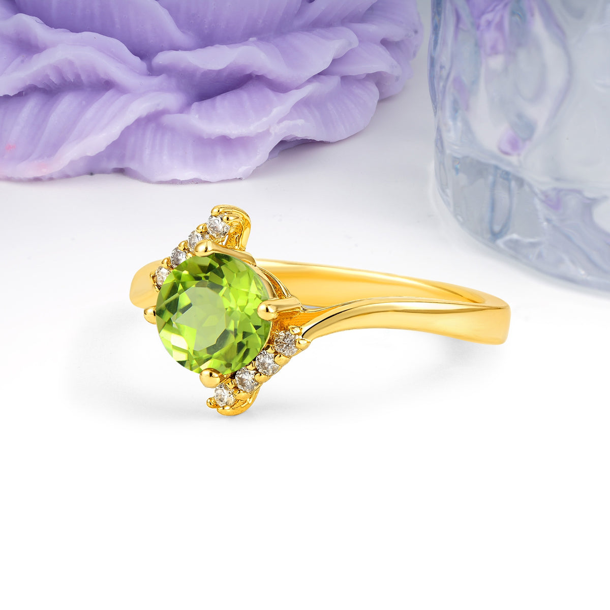 Unique Twisted 4 Prong Round Cut Peridot Engagement Ring - Additional view