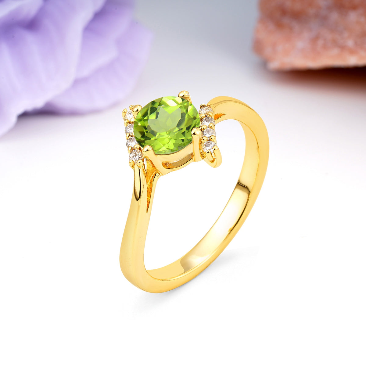 Unique Twisted 4 Prong Round Cut Peridot Engagement Ring - Additional view