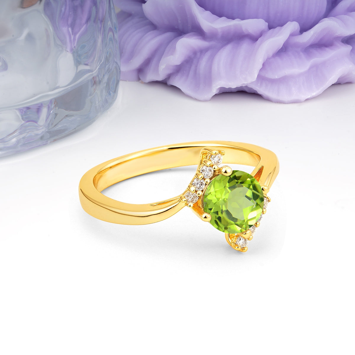 Unique Twisted 4 Prong Round Cut Peridot Engagement Ring - Additional view