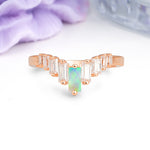 Elegant Soft Mountain Peak V Shape Graduated Emerald Cut Fire Opal Wedding Ring - Additional view