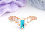 Elegant Soft Mountain Peak V Shape Graduated Emerald Cut Turquoise Wedding Ring - Additional view