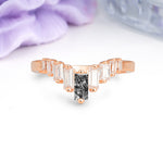 Elegant Soft Mountain Peak V Shape Graduated Emerald Cut Black Rutilated Quartz Wedding Ring - Additional view