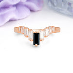 Elegant Soft Mountain Peak V Shape Graduated Emerald Cut Black Onyx Wedding Ring - Additional view