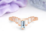 Elegant Soft Mountain Peak V Shape Graduated Emerald Cut Aquamarine Wedding Ring - Additional view
