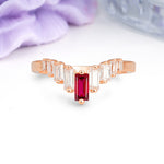 Elegant Soft Mountain Peak V Shape Graduated Emerald Cut Ruby Wedding Ring - Additional view