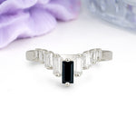Elegant Soft Mountain Peak V Shape Graduated Emerald Cut Black Onyx Wedding Ring - Additional view