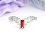 Elegant Soft Mountain Peak V Shape Graduated Emerald Cut Garnet Wedding Ring - Additional view