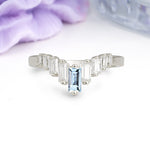 Elegant Soft Mountain Peak V Shape Graduated Emerald Cut Aquamarine Wedding Ring - Additional view