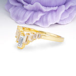Elegant Soft Mountain Peak V Shape Graduated Emerald Cut Moissanite Wedding Ring - Additional view